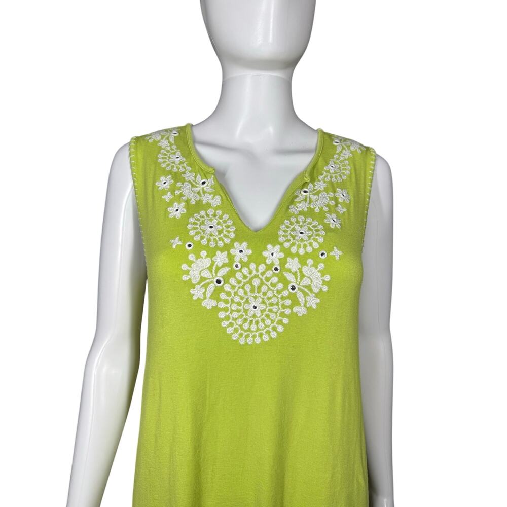 Grace Elements Neon Green White Sleeveless Embroidered V-Neck Dress Size Small - Picture 4 of 9